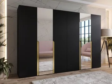 Milias Garderob med spegel 300x202 cm - svart/guld - Förvaring - Garderober & garderobssystem