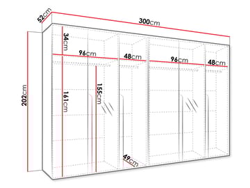 Milias Garderob med spegel 300x202 cm - vit / svart - Förvaring - Garderober & garderobssystem