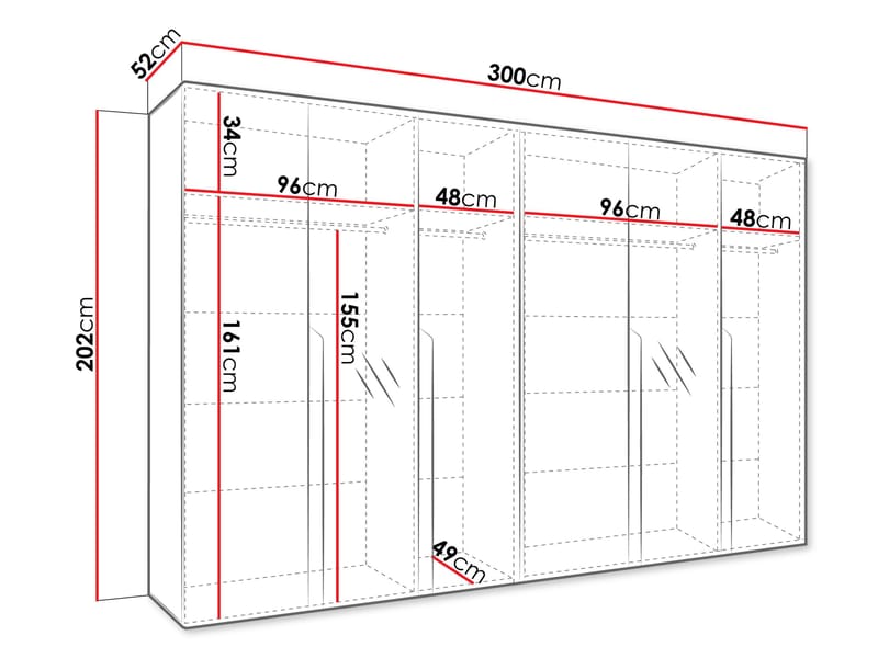 Milias Garderob med spegel 300x202 cm - vit / svart - Förvaring - Garderober & garderobssystem