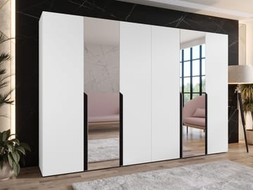 Milias Garderob med spegel 300x202 cm - vit / svart - Förvaring - Garderober & garderobssystem