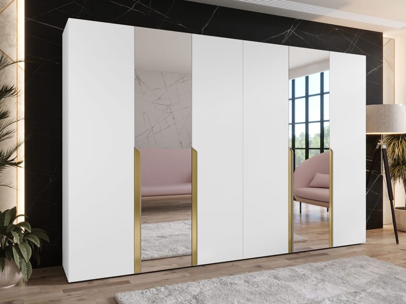 Milias Garderob med spegel 300x202 cm - vit - Förvaring - Garderober & garderobssystem