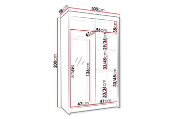 Narbonne Garderob med Spegel 100x200 cm - Svart - Förvaring - Garderober & garderobssystem