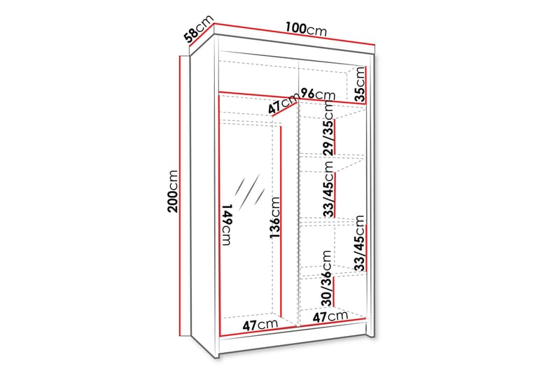 Narbonne Garderob med Spegel 100x200 cm - Svart - Förvaring - Garderober & garderobssystem