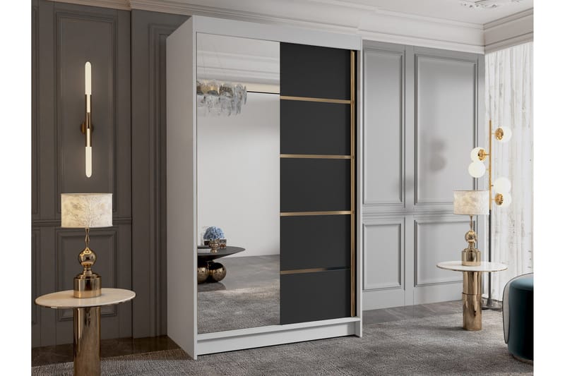 Narbonne Garderob med Spegel 100x200 cm - Svart/Vit - Förvaring - Garderober & garderobssystem