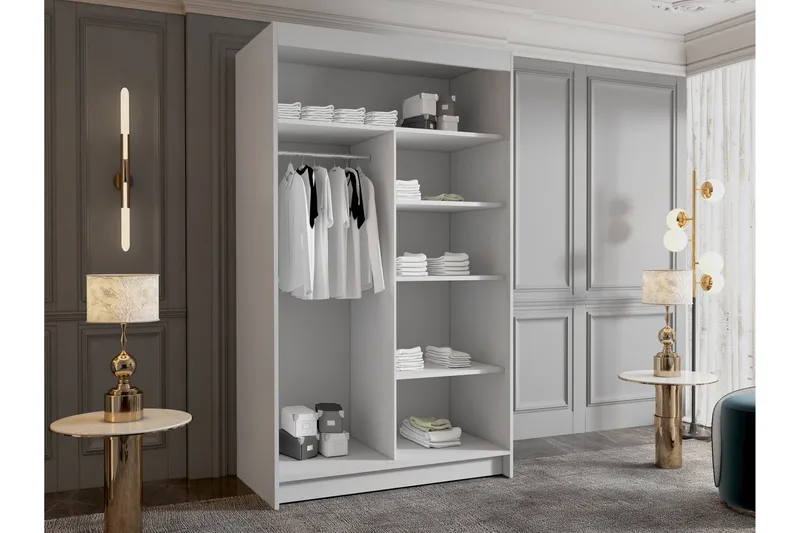 Narbonne Garderob med Spegel 100x200 cm - Vit - Förvaring - Garderober & garderobssystem