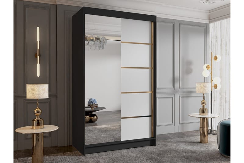 Narbonne Garderob med Spegel 100x200 cm - Vit/Svart - Förvaring - Garderober & garderobssystem