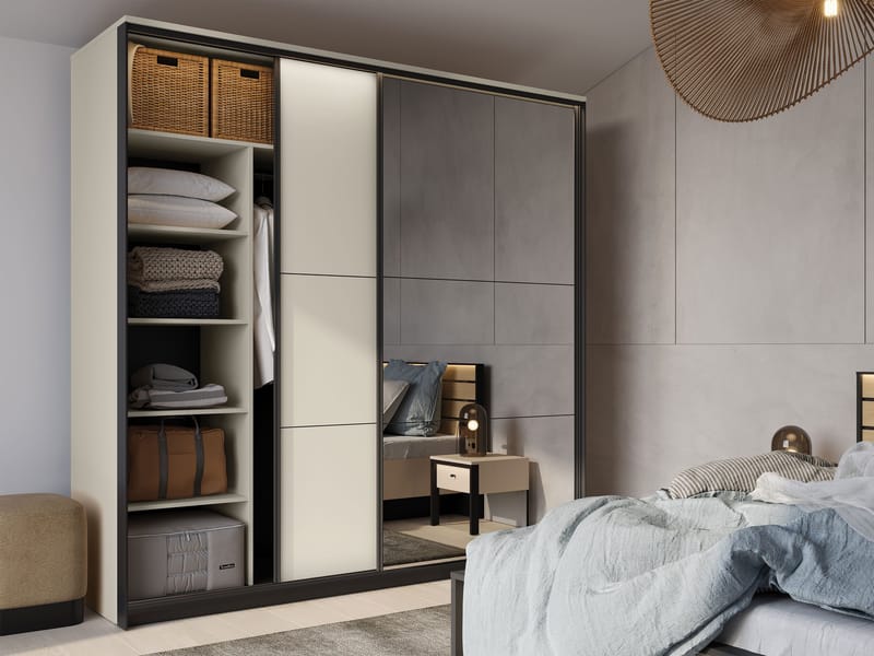 Navron Garderob med Spegel 220x221 cm - Beige - Förvaring - Garderober & garderobssystem