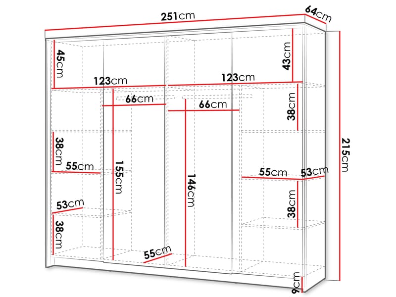 Navron Garderob med Spegel 251x215 cm - Beige - Förvaring - Garderober & garderobssystem