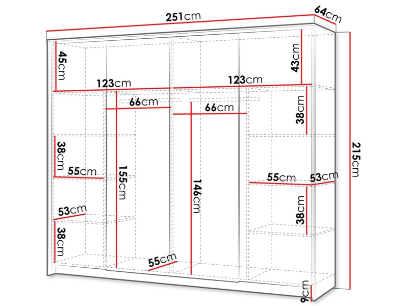 Navron Garderob med Spegel 251x215 cm - Beige - Förvaring - Garderober & garderobssystem