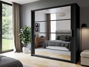 Norrebon Garderob med spegel 160x215 cm - svart - Förvaring - Garderober & garderobssystem