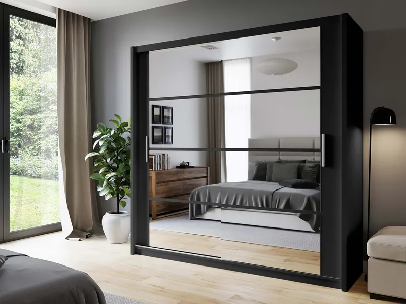Norrebon Garderob med spegel 203x215 cm - svart - Förvaring - Garderober & garderobssystem