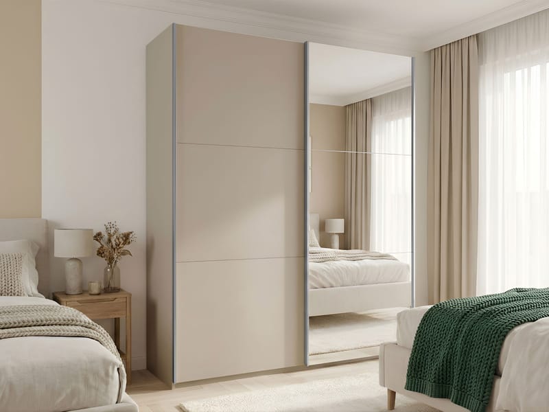 Olvik Garderob med Spegel 200x244 cm - Beige - Förvaring - Garderober & garderobssystem