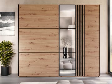 Osval Garderob med Spegel 250x215 cm - Brun/Svart - Förvaring - Garderober & garderobssystem