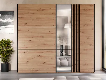 Osval Garderob med Spegel 250x215 cm - Brun/Svart - Förvaring - Garderober & garderobssystem