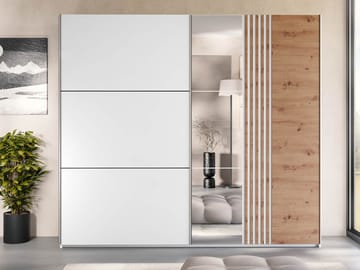 Osval Garderob med Spegel 250x215 cm - Vit/Brun - Förvaring - Garderober & garderobssystem