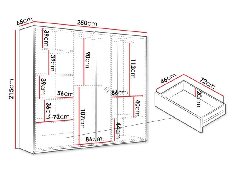 Osval Garderob med Spegel 250x215 cm - Vit/Brun - Förvaring - Garderober & garderobssystem
