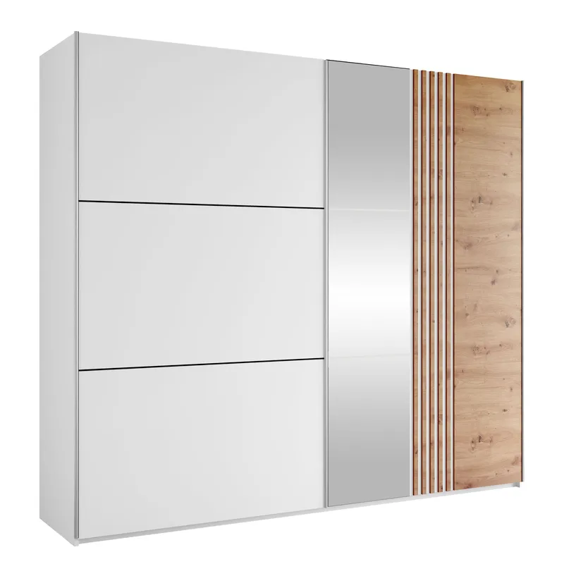 Osval Garderob med Spegel 250x215 cm, Vit/Brun