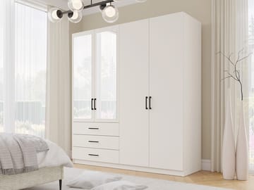 Pekin Garderob med Spegel och Förvaring 215 cm i Trä - Beige - Förvaring - Garderober & garderobssystem