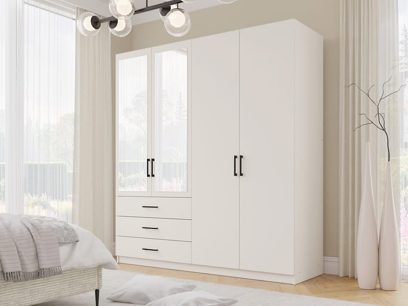 Pekin Garderob med Spegel och Förvaring 215 cm i Trä - Beige - Förvaring - Garderober & garderobssystem