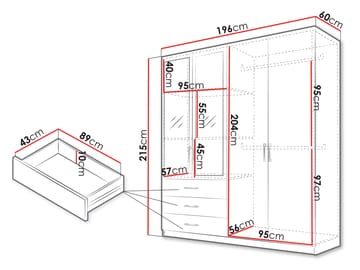 Pekin Garderob med Spegel och Förvaring 215 cm i Trä - Beige - Förvaring - Garderober & garderobssystem