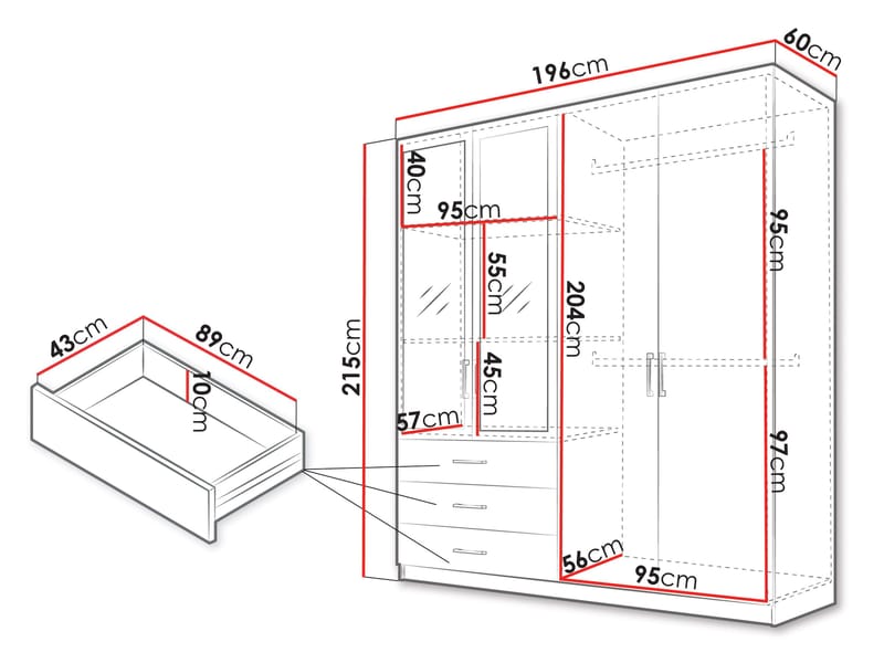 Pekin Garderob med Spegel och Förvaring 215 cm i Trä - Beige - Förvaring - Garderober & garderobssystem