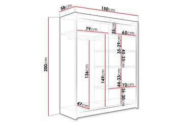 Pickering Garderob m. Spegel 150x200 cm - Beige - Förvaring - Garderober & garderobssystem