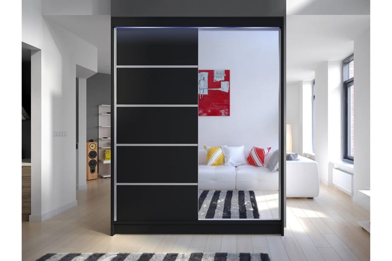 Pickering Garderob m. Spegel 150x200 cm - Svart - Förvaring - Garderober & garderobssystem