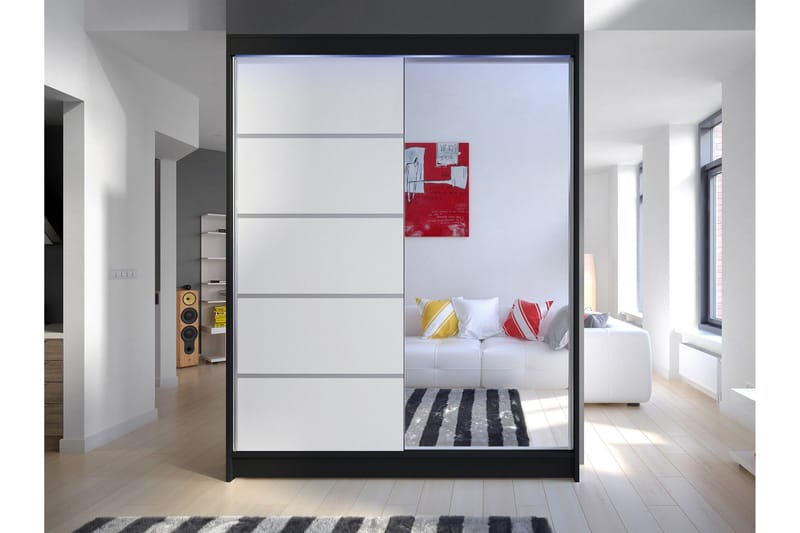 Pickering Garderob m. Spegel 150x200 cm - Svart/Vit - Förvaring - Garderober & garderobssystem