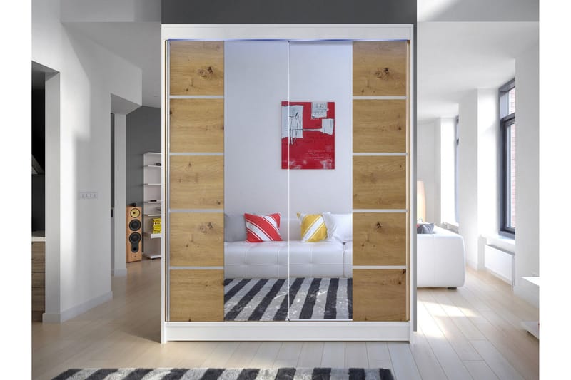 Pickering Garderob m. Spegel 150x200 cm - Vit/Brun - Förvaring - Garderober & garderobssystem