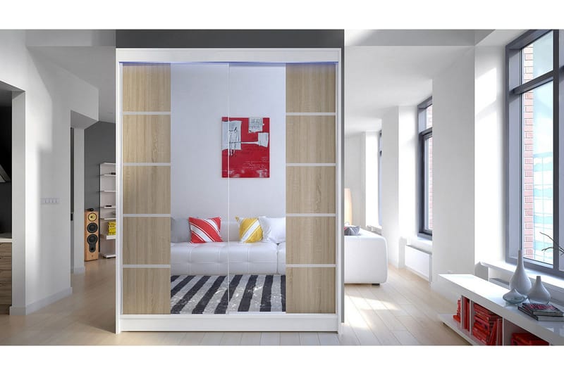 Pickering Garderob med Spegel 150x200 cm - Brun/Vit - Förvaring - Garderober & garderobssystem