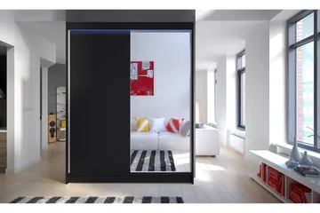 Pickering Garderob med Spegel 150x200 cm LED-belysning - Svart - Förvaring - Garderober & garderobssystem