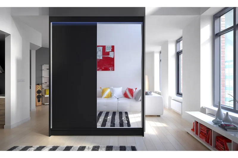Pickering Garderob med Spegel 150x200 cm LED-belysning - Svart - Förvaring - Garderober & garderobssystem