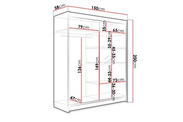 Pickering Garderob med Spegel 150x200 cm LED-belysning - Svart - Förvaring - Garderober & garderobssystem