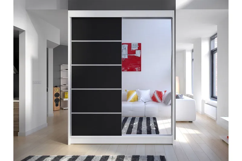 Pickering Garderob med Spegel 150x200 cm - Svart/Vit - Förvaring - Garderober & garderobssystem