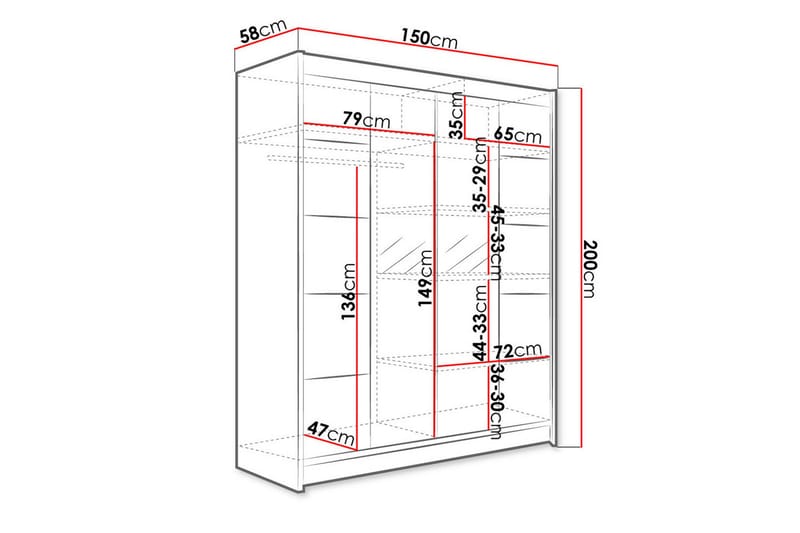Pickering Garderob med Spegel 150x200 cm - Vit - Förvaring - Garderober & garderobssystem