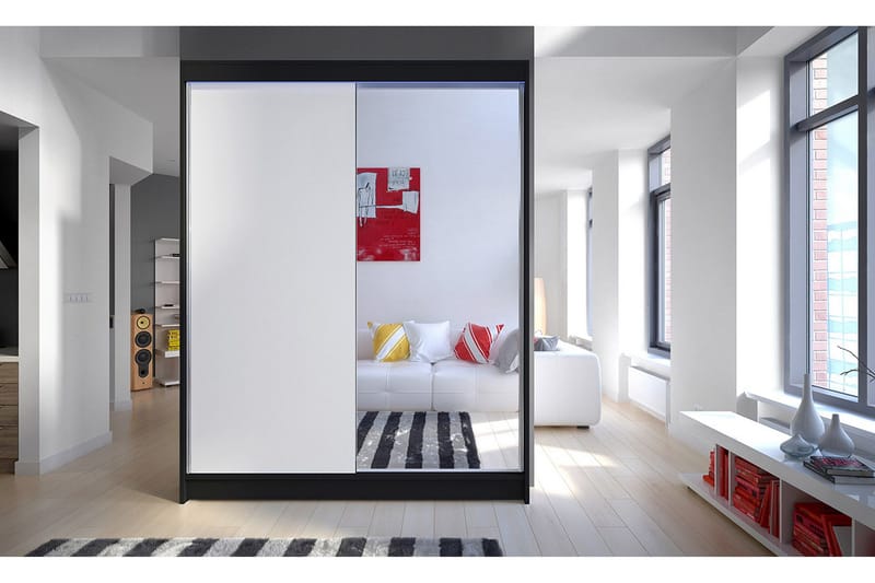 Pickering Garderob med Spegel 150x200 cm - Vit/Svart - Förvaring - Garderober & garderobssystem