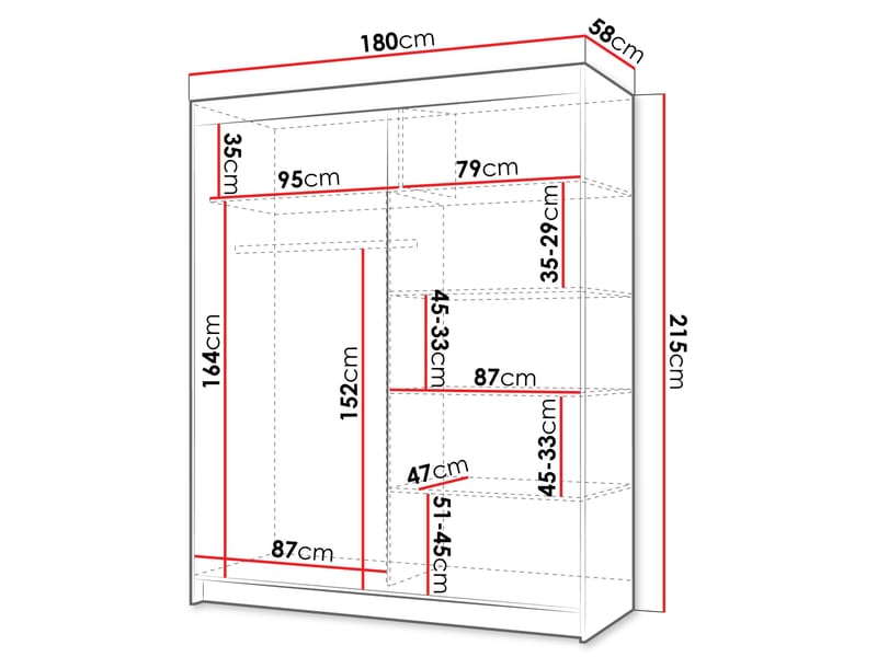 Piedras Garderob med spegel 180x215 cm - Brun - Förvaring - Garderober & garderobssystem