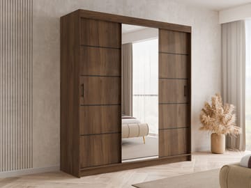 Piedras Garderob med spegel 200x215 cm - Brun - Förvaring - Garderober & garderobssystem