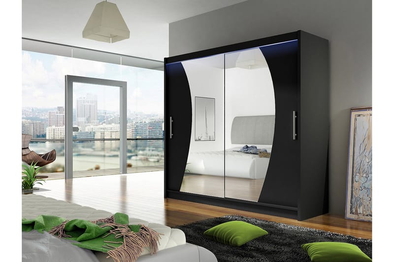 Prag Garderob med Spegel 180x215 cm - Svart - Förvaring - Garderober & garderobssystem