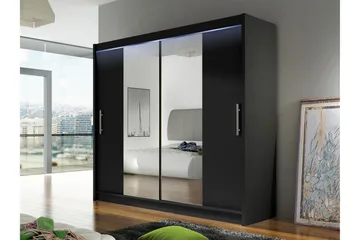 Prag Garderob med Spegel 180x215 cm - Svart - Förvaring - Garderober & garderobssystem