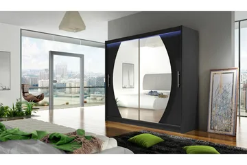 Prag Garderob med Spegel 180x215 cm - Svart - Förvaring - Garderober & garderobssystem