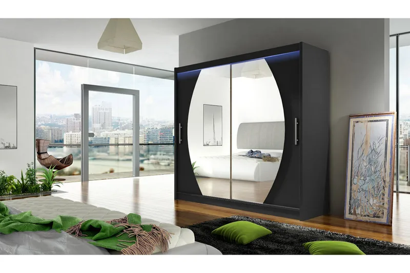 Prag Garderob med Spegel 180x215 cm - Svart - Förvaring - Garderober & garderobssystem