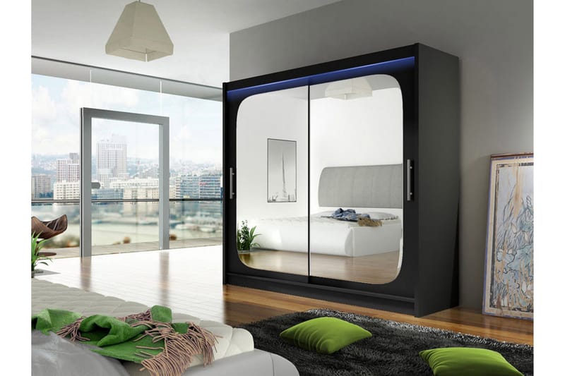 Prag Garderob med Spegel 180x215 cm - Svart - Förvaring - Garderober & garderobssystem