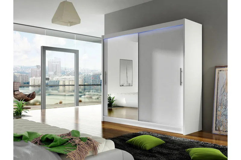 Prag Garderob med Spegel 180x215 cm - Vit - Förvaring - Garderober & garderobssystem