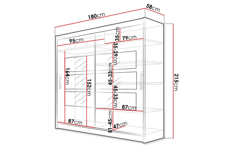 Prag Garderob med Spegel 180x215 cm - Vit - Förvaring - Garderober & garderobssystem