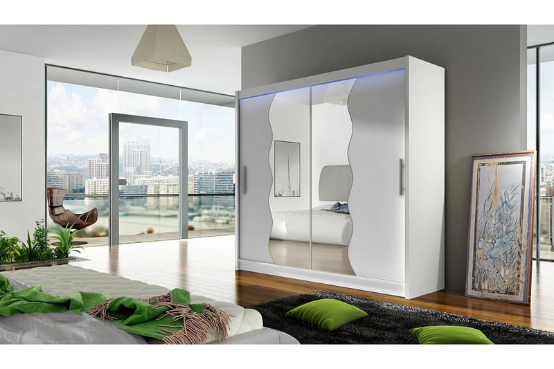 Prag Garderob med Spegel 180x215 cm - Vit - Förvaring - Garderober & garderobssystem