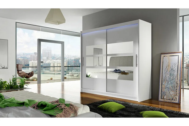 Prag Garderob med Spegel 180x215 cm - Vit - Förvaring - Garderober & garderobssystem