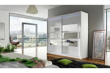 Prag Garderob med Spegel 180x215 cm - Vit - Förvaring - Garderober & garderobssystem