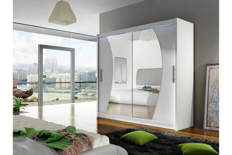 Prag Garderob med Spegel 180x215 cm - Vit - Förvaring - Garderober & garderobssystem