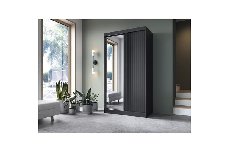 Prescco Garderob med Spegel 120x220 cm - Svart - Förvaring - Garderober & garderobssystem